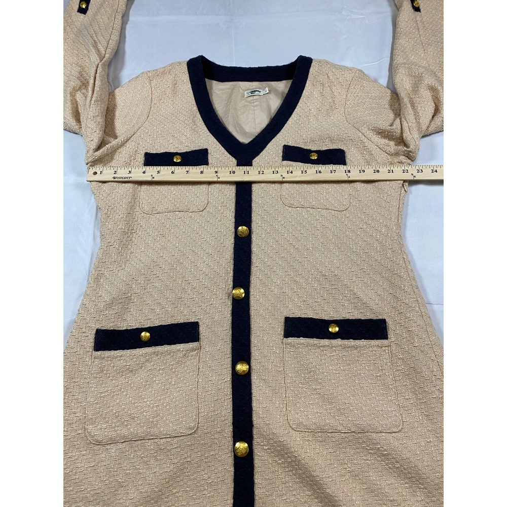 Spartina Maggie Tweed Button Front Mini Dress Tan Navy Kentucky Derby XL - Picture 12 of 15